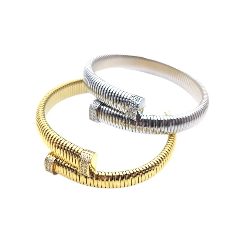 brilliance fine jewelry Trendy fine jewelry usa Hip-Hop Titanium Steel Zircon Bangle with Bold Playful Design fine jewelry rental
