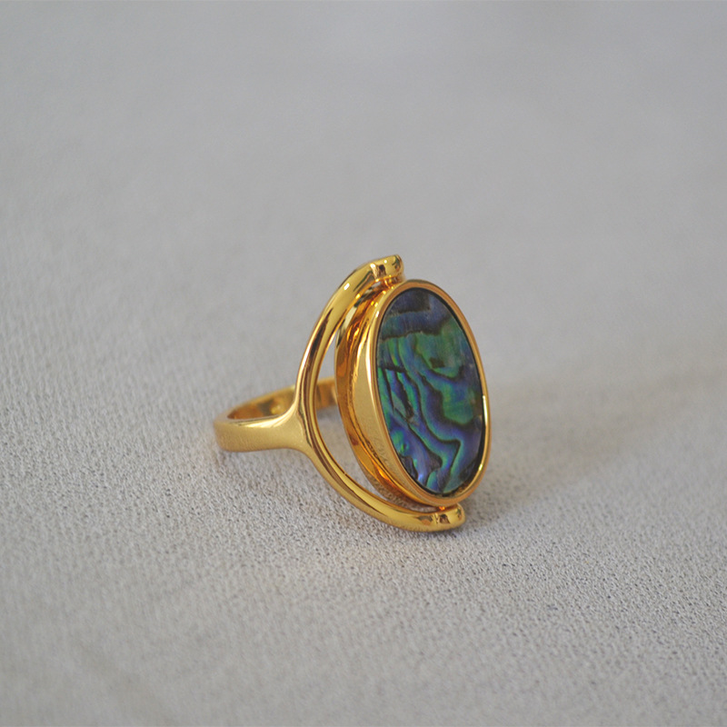 buy high-end jewelry online Handmade Vintage high end gold jewelry Geometric Color Block Mother of Pearl Abalone Gold-Plated Eco-Friendly Durable Rings high quality viking jewelry