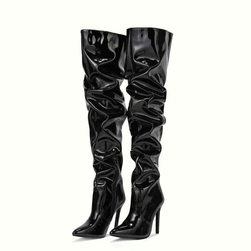 daily wear Handpicked Affordable retro Women's Solid Color Point Toe Over-Knee Boots - Rustic Seasonal Collection affordable