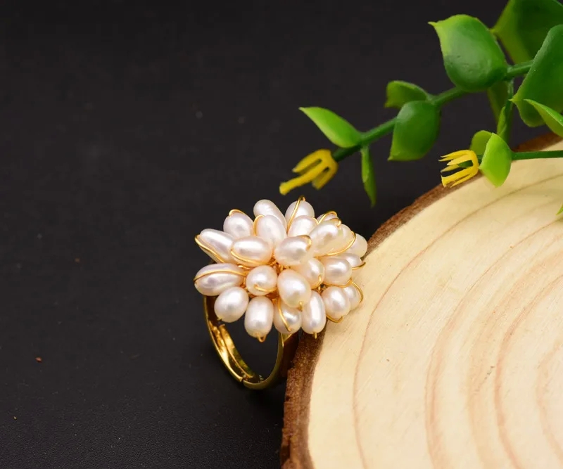 high end jewellery brands uk Bohemian High-Fashion Retro Floral 18K high end jewelry stores houston Gold Plated Pearl Ring with Polished Finish high end jewelry box