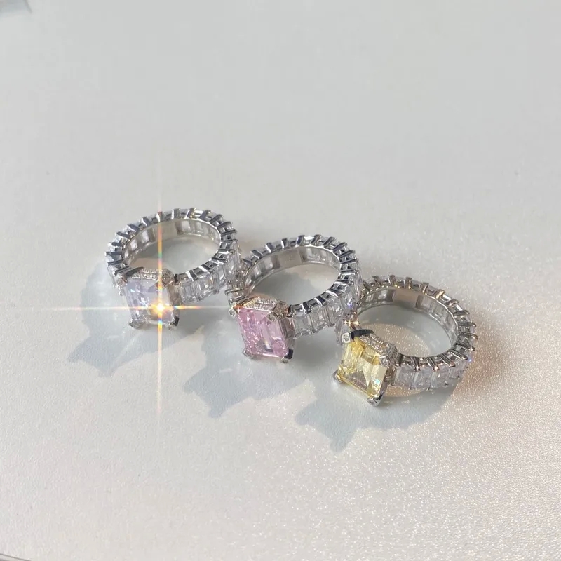 high end jewelry auctions Affordable Stylish high end luxury jewelry brands 925 Sterling Silver Square Zircon Rings - Shiny Gift Option children's high end jewelry
