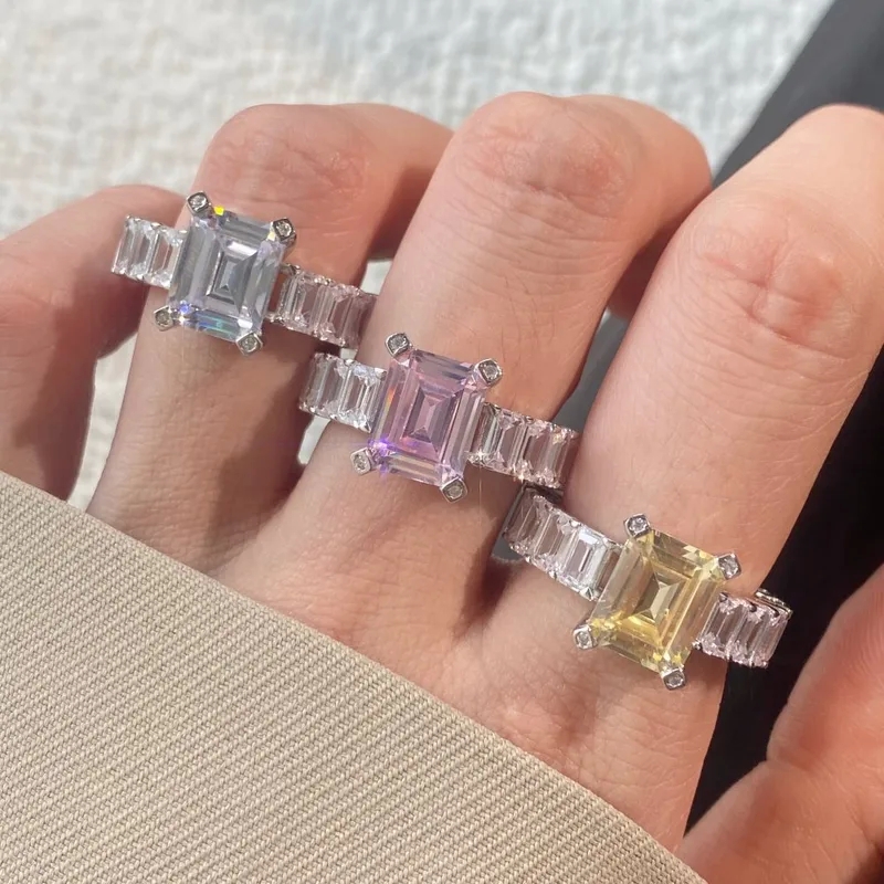 Affordable Stylish 925 Sterling Silver Square Zircon Rings - Shiny Gift Option