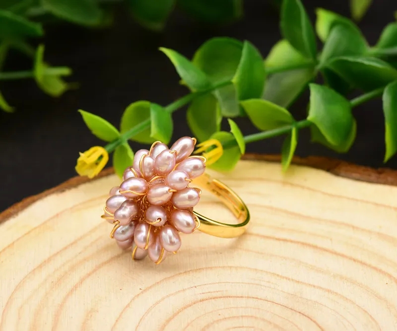 high end jewish jewelry Bohemian High-Fashion Retro Floral 18K Gold Plated Pearl Ring with high-end jewelry stores Polished Finish high-end jewelry stores toronto