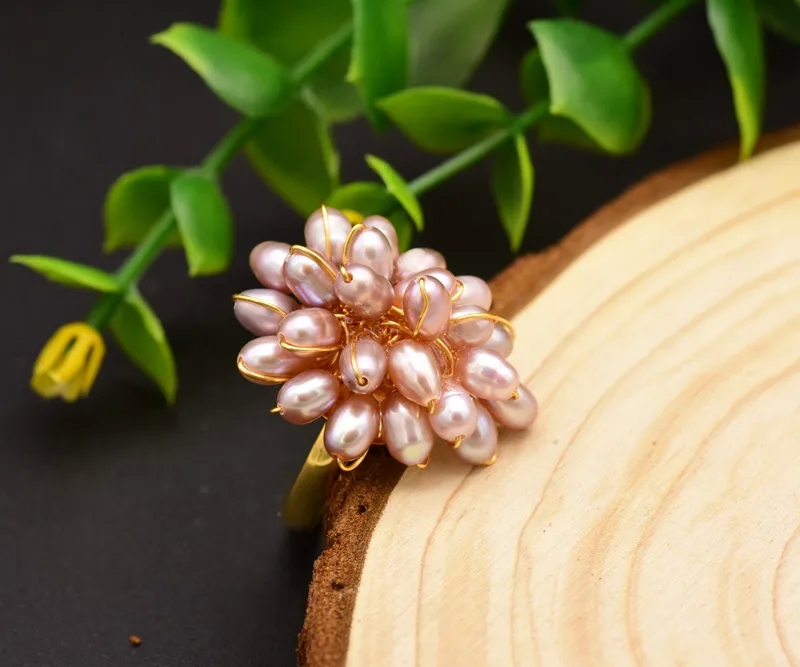 high end resin jewelry Bohemian High-Fashion Retro Floral 18K Gold high end nipple piercing jewelry Plated Pearl Ring with Polished Finish sell high end jewelry