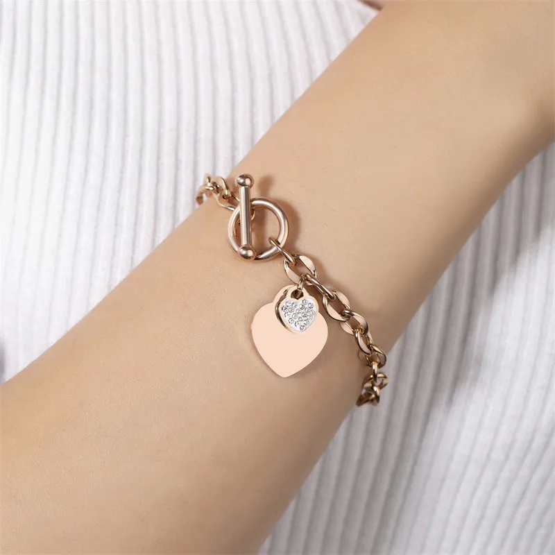 Affordable Fashion Gold-Plated Heart Diamond Bracelets - Comfortable Party Wear Hand-Engraved Design in Bulk
