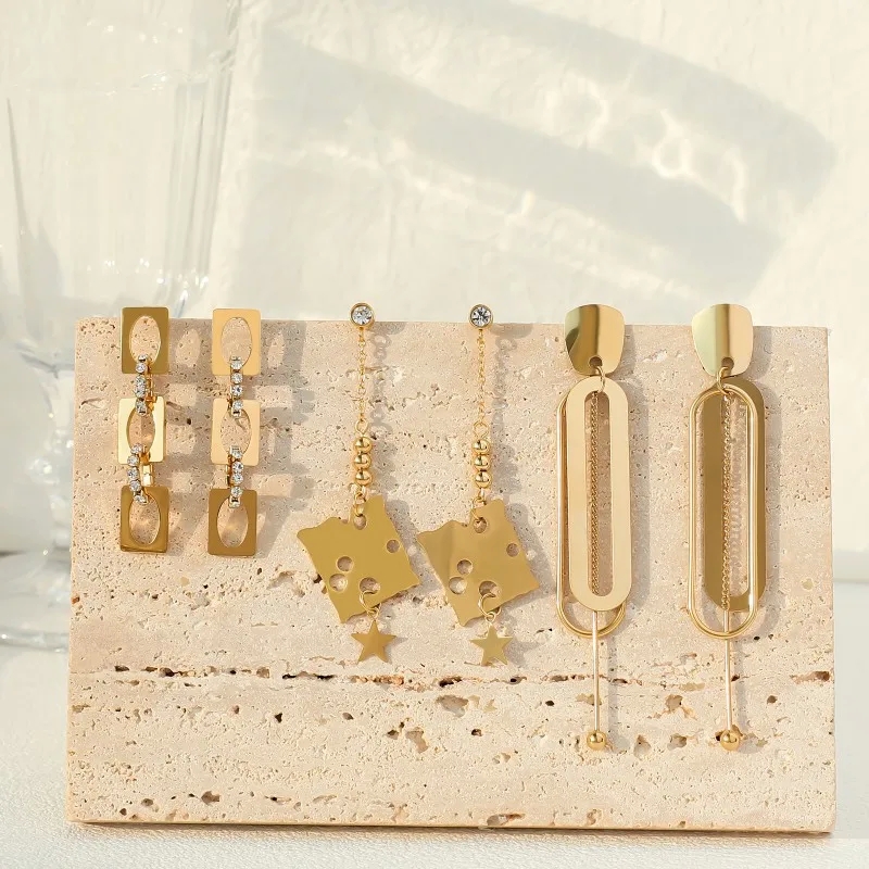 Affordable Bohemian Chic Gold-Plated Paper Clip Square Drop Earrings - Stylish Gift