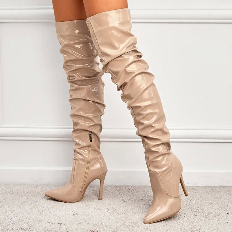 minimalist style Handpicked Affordable custom-fit Women's Solid Color Point Toe Over-Knee Boots - Rustic Seasonal Collection masculine
