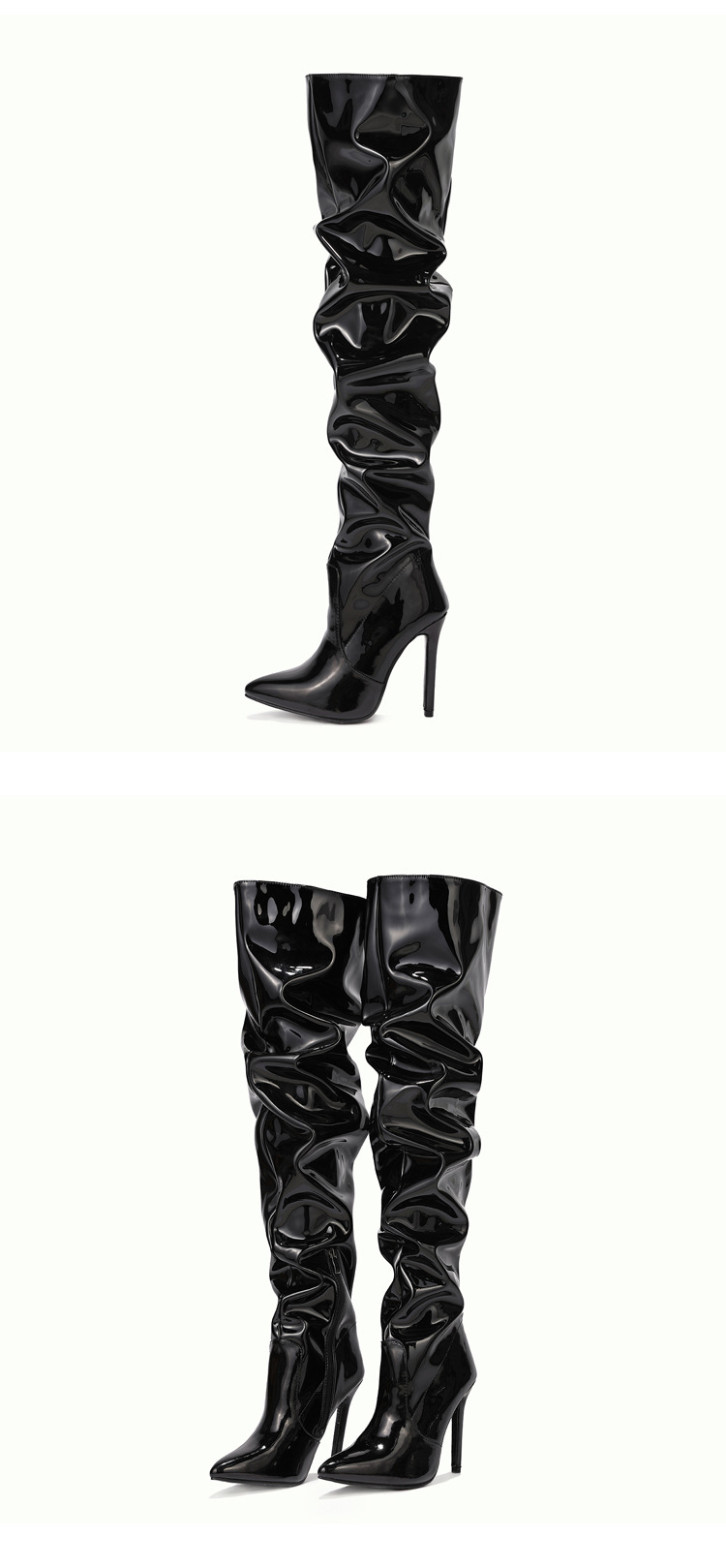 sustainable fashion Handpicked Affordable Women's Solid Color Point Toe Over-Knee Boots - glossy Rustic Seasonal Collection upcycled