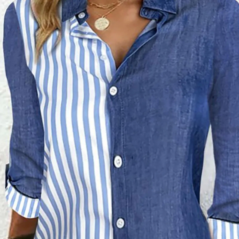 women's clothing at costco Chic Color itv loose women's clothing today Block Stripe Shirt Dress - Quick Fashion Long Sleeve Above Knee with Collar Great Gift Idea! women's clothing everlane