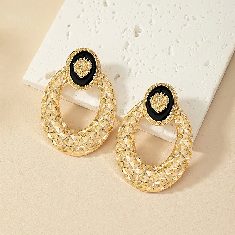 cerslimo fashion jewelry Bespoke Matte Oval Lion Alloy Earrings - High-Quality Celebrity jacruces fashion jewelry Style for Daily Wear 90's grunge fashion jewelry