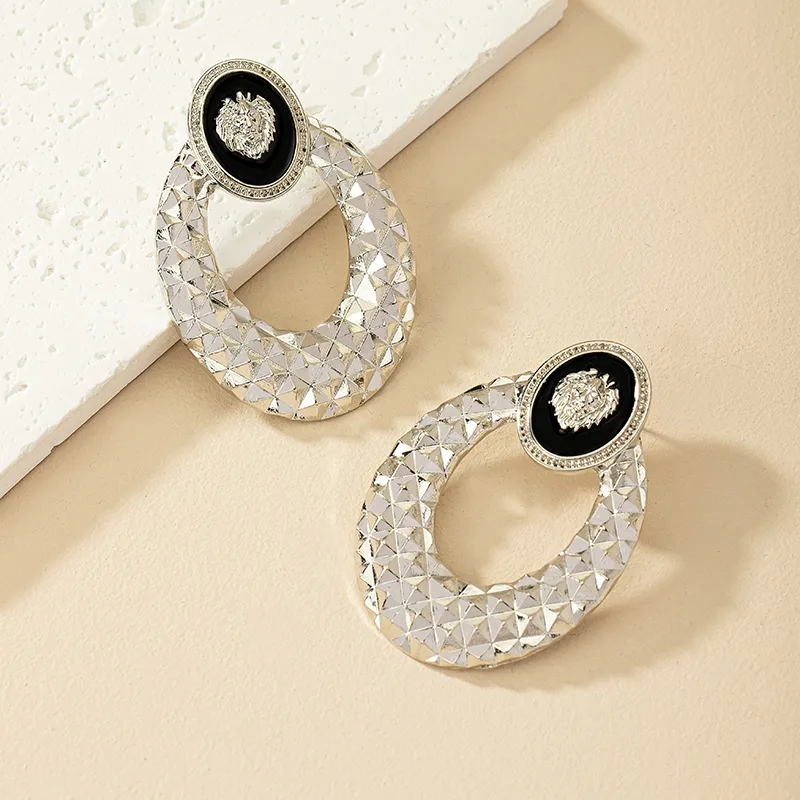costume jewelry 4th of july Bespoke Matte Oval Lion Alloy Earrings - ab fashion jewelry High-Quality Celebrity Style for Daily Wear fashion jewelry in japan