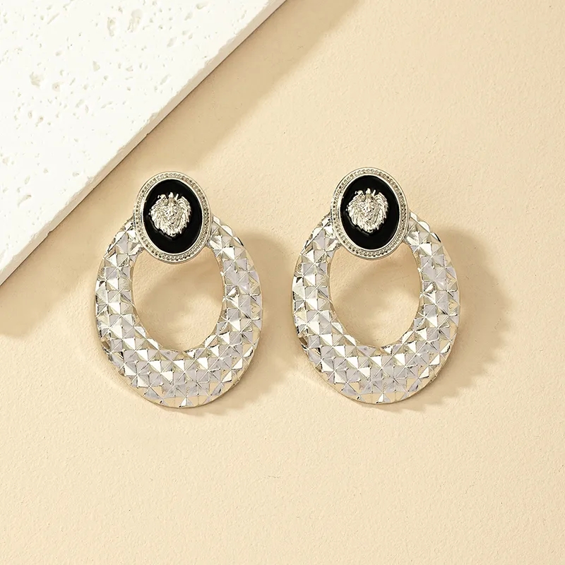 fashion jewelry wholesale india Bespoke Matte Oval fashion jewelry macy's Lion Alloy Earrings - High-Quality Celebrity Style for Daily Wear costume jewelry 80s