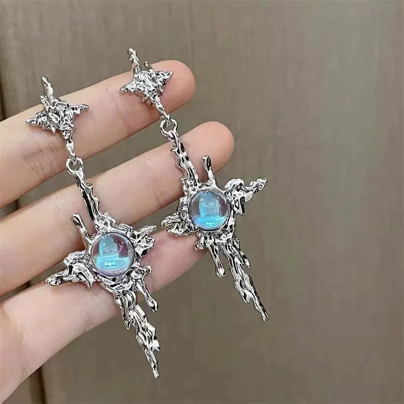 Custom Tarnish-Resistant Fairy Style Star and Moonstone Drop Earrings for Women