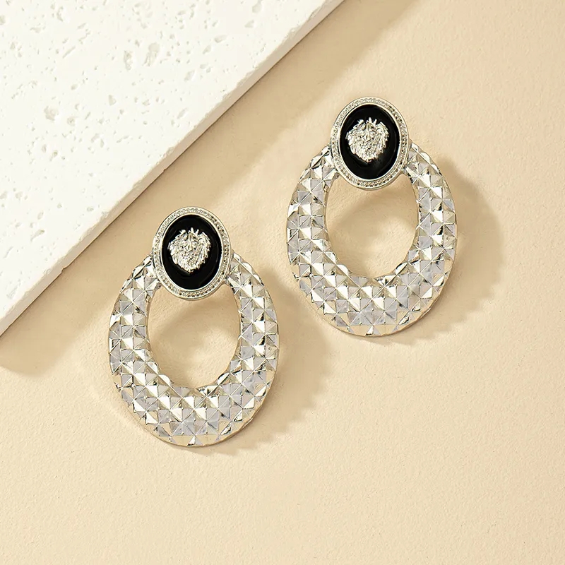 fashion jewelry philippines Bespoke Matte Oval Lion fashion jewelry at macy's Alloy Earrings - High-Quality Celebrity Style for Daily Wear 1930s fashion jewelry