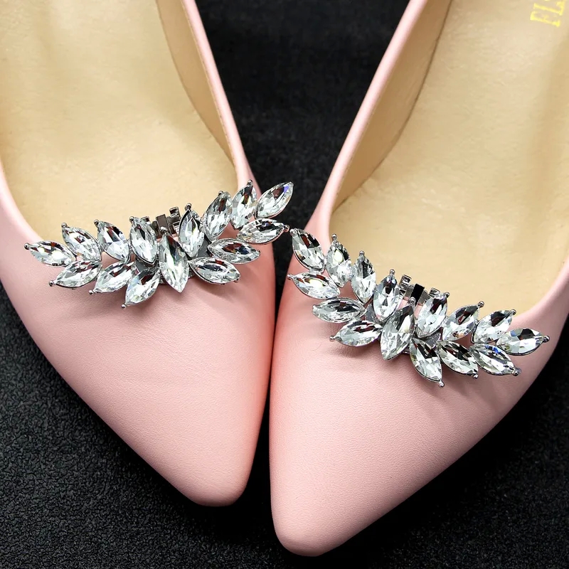 fast Custom sophisticated Retro Alloy Diamond Shoe Buckles: Unique DIY Removable Accessories for Bride Wedding Dress premium