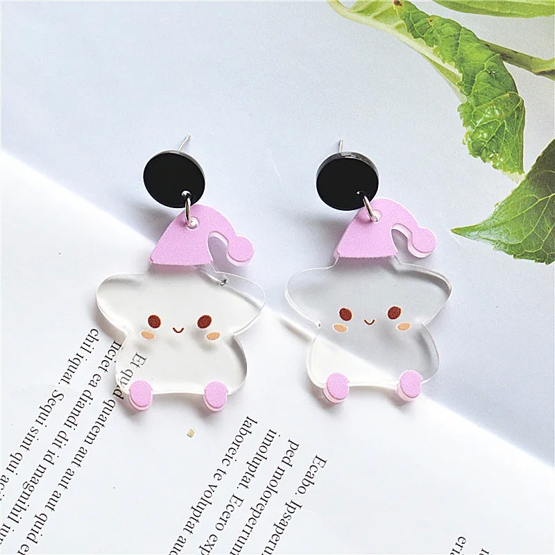 Boho-Inspired Polished Acrylic Cartoon Character Drop Earrings - Simple Elegance for Wholesale