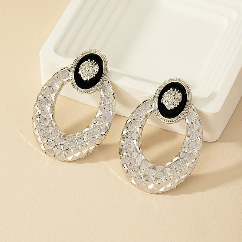 jewelry costume quality Bespoke Matte Oval Lion Alloy Earrings - High-Quality Celebrity Style for zivi fashion jewelry Daily Wear mina fashion jewelry