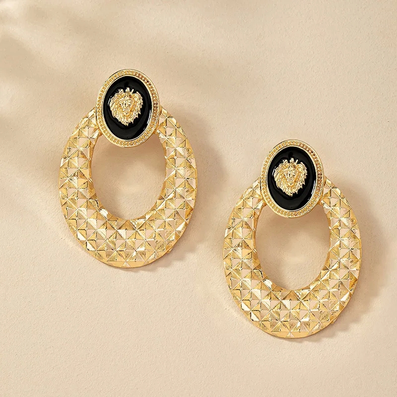 summer fashion jewelry Bespoke traci lynn fashion jewelry Matte Oval Lion Alloy Earrings - High-Quality Celebrity Style for Daily Wear fashion jewelry vertical bar necklace
