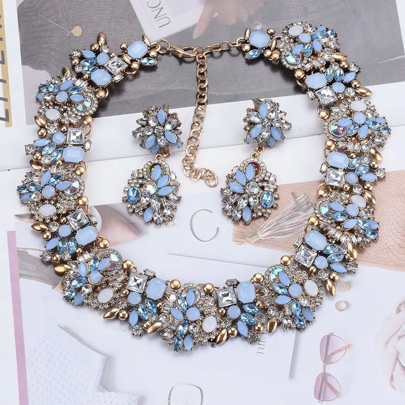 Luxurious Bold Geometric Alloy Necklace & Earrings with Custom-Fit Artificial Gemstones - Comfortable Elegance