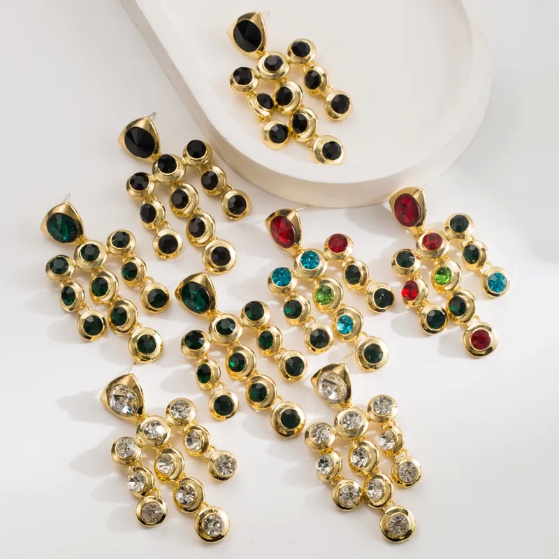 Trendsetting Geometric Rhinestone Drop Earrings - Romantic Gold Plated Fashion Jewelry for Any Occasion
