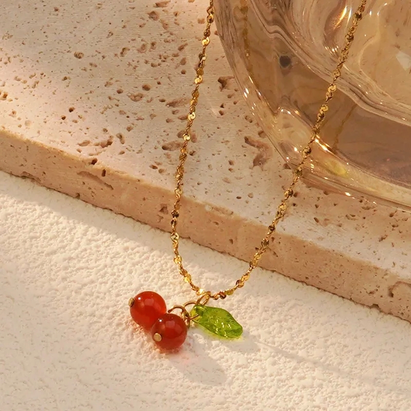 ferkos fine jewelry Chic Celebrity Style Cherry Fruit Jewelry Set: Classic 18K Gold Plated fine jewelry stores near me Stainless Steel Earrings & Necklace fine jewelry for girls