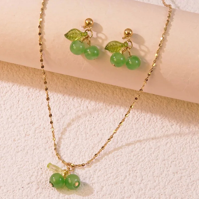 fine jewelry amazon Chic Celebrity Style Cherry Fruit Jewelry Set: Classic 18K Gold Plated Stainless Steel Earrings & discount fine jewelry Necklace fine jewelry london