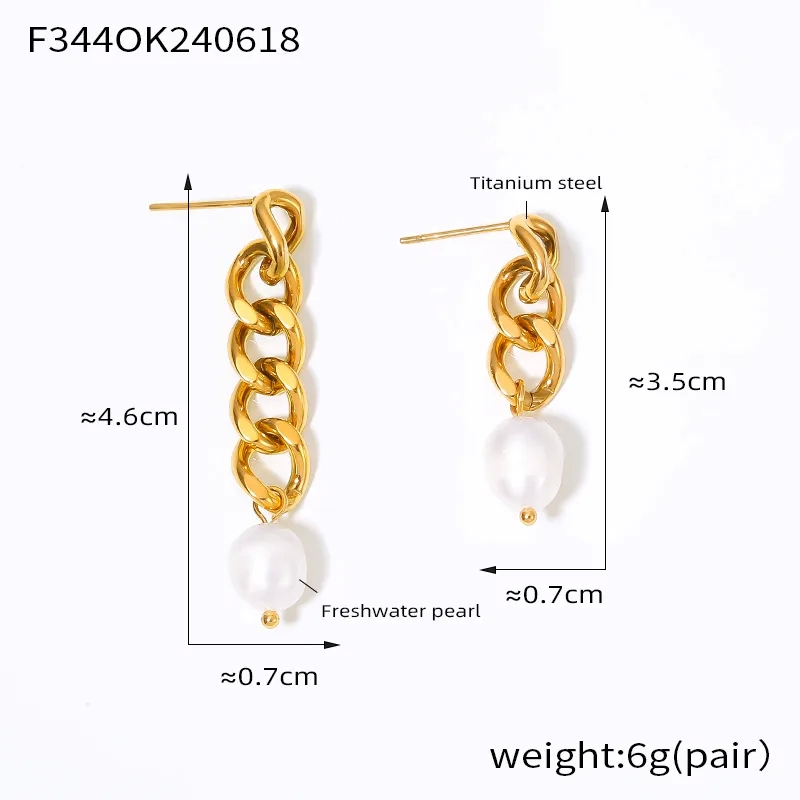 fine jewelry gold earrings Custom Glam 18K Gold Asymmetrical Freshwater Pearl Drop Earrings - fine jewelry Personalized French Style Chain Design chanel fine jewelry 5th ave