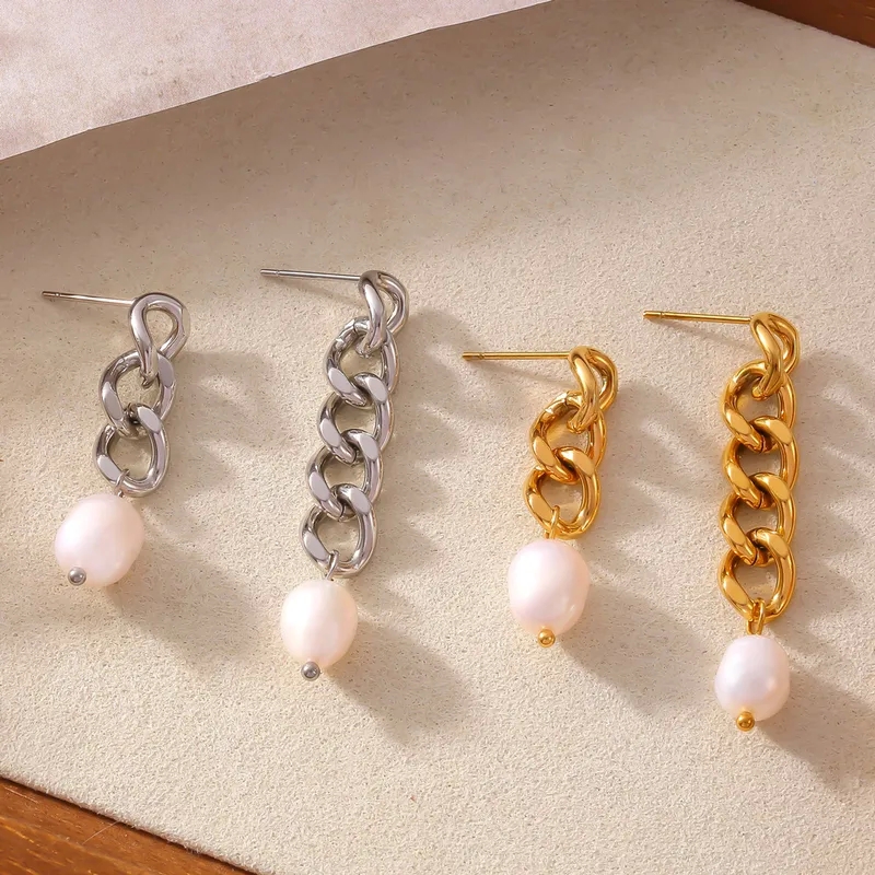 fine jewelry halloween Custom Glam 18K Gold 14k gold fine jewelry Asymmetrical Freshwater Pearl Drop Earrings - Personalized French Style Chain Design fine jewelry insurance companies