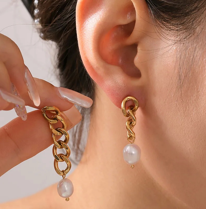 fine jewelry job description Custom Glam 18K Gold Asymmetrical fine jewelry unique Freshwater Pearl Drop Earrings - Personalized French Style Chain Design fine jewelry rings