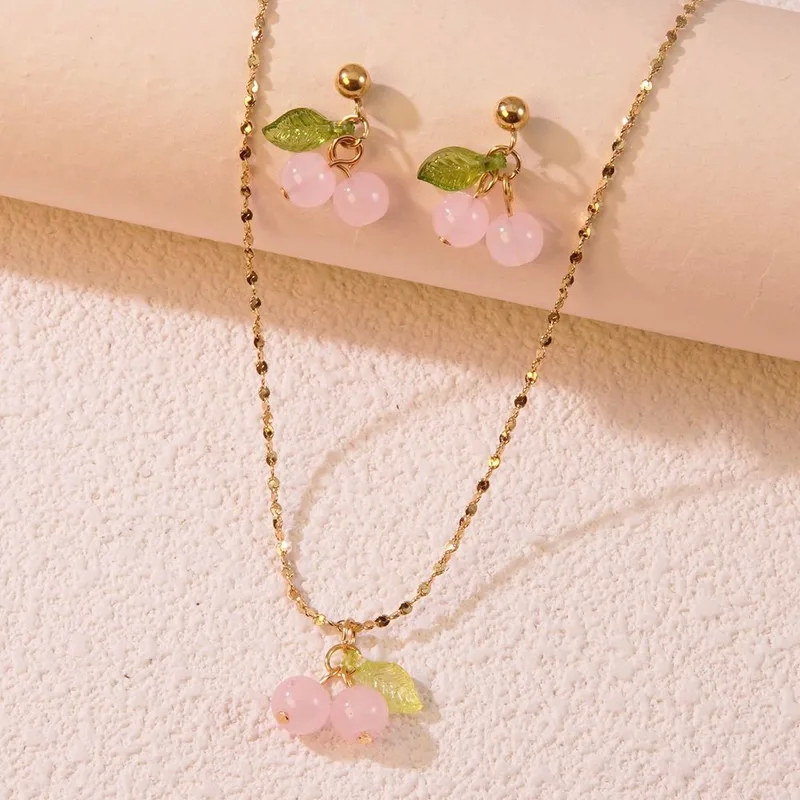 fine jewelry necklaces Chic fine jewelry real or fake Celebrity Style Cherry Fruit Jewelry Set: Classic 18K Gold Plated Stainless Steel Earrings & Necklace fine jewelry organizer