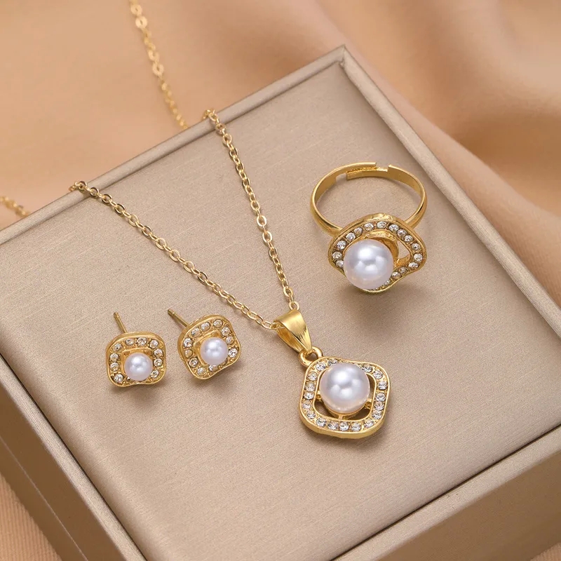 fine jewelry tools Feminine Adjustable Geometric Jewelry Set: Alloy Artificial Pearls fine jewelry 2023 & Rhinestones for Elegant Ladies polly's fine jewelry