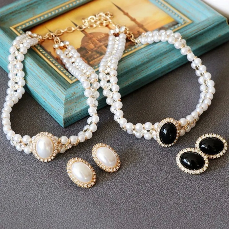 gurinsky's fine jewelry Vintage Retro Oval lovelee fine jewelry Pearl & Gemstone Jewelry Set: Minimalist Women's Bracelets, Earrings, Necklace Gift zameer kassam fine jewelry