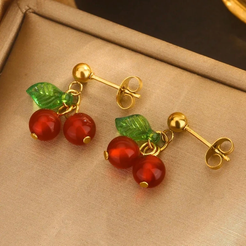 nice jewelry zales Chic fine jewelry investment pieces Celebrity Style Cherry Fruit Jewelry Set: Classic 18K Gold Plated Stainless Steel Earrings & Necklace 18k gold fine jewelry earrings