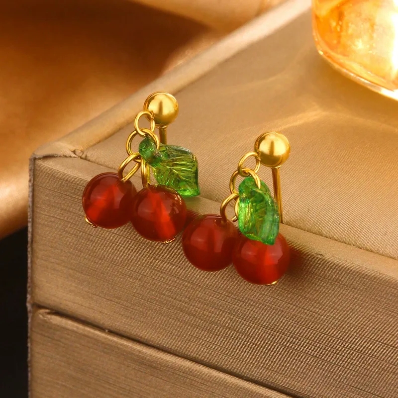 quicksilver fine jewelry Chic Celebrity Style Cherry Fruit Jewelry Set: Classic 18K Gold Plated Stainless Steel Earrings fine jewelry brooches & Necklace fine jewelry gold