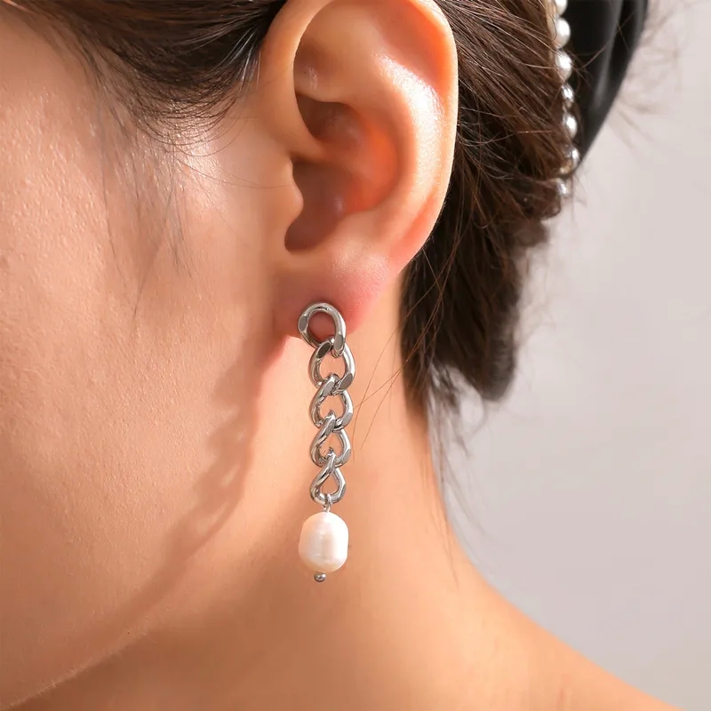roberts fine jewelry Custom Glam 18K Gold Asymmetrical Freshwater amato fine jewelry & body piercing Pearl Drop Earrings - Personalized French Style Chain Design allen's fine jewelry