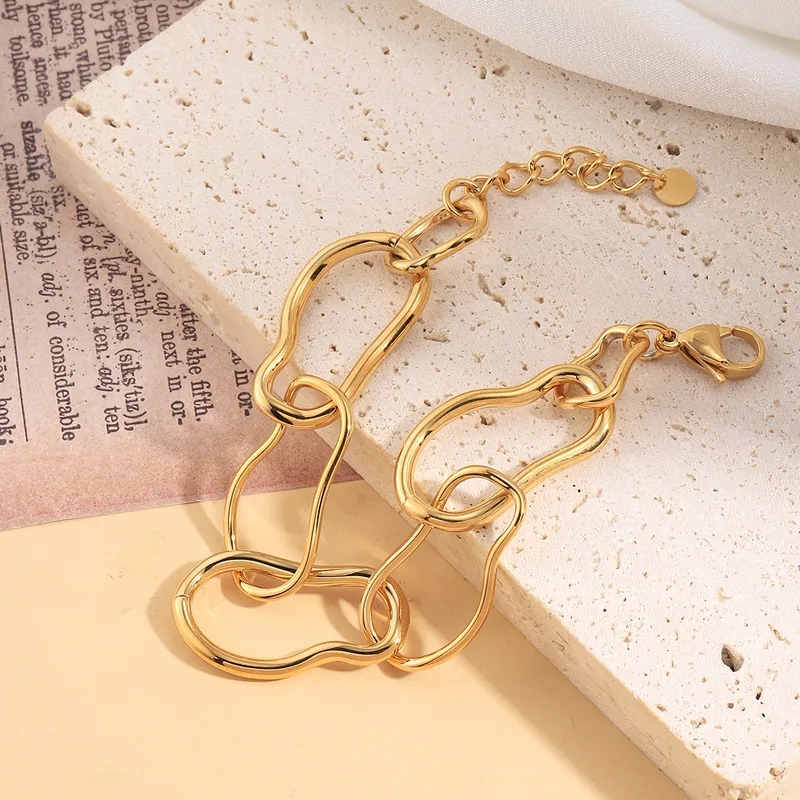 fine jewelry gold Artisanal Tarnish-Resistant fine jewelry gold earrings Geometric 14K Gold Plated Stainless Steel Bracelets - Glistening Wholesale Bulk uneek fine jewelry