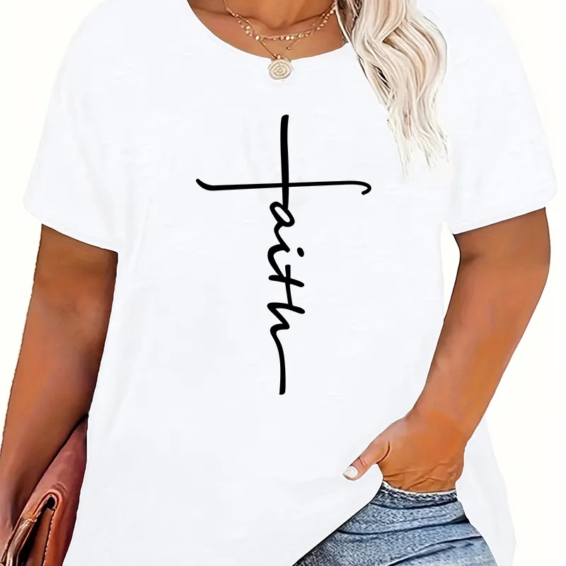 60's era women's clothing Chic Plus Size Short Sleeve T-Shirt with Stylish Lettering woolworths women's clothing - Everyday Sophisticated Style women's clothing from india