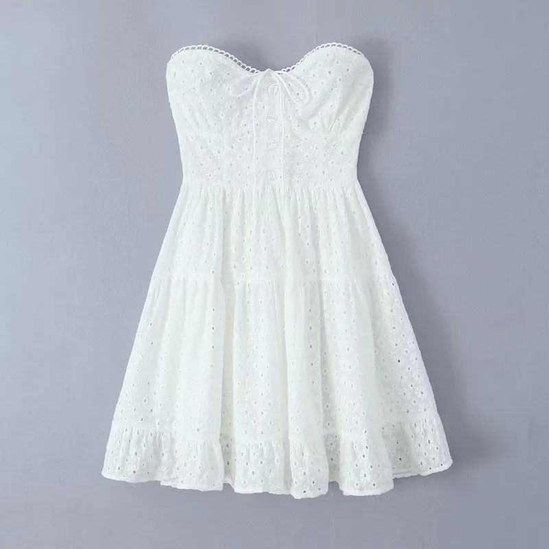 90s women's clothing brands Custom-Fit Women's Strapless White Floral Dress - Elegant Comfortable 80s women's clothing brands Seasonal Streetwear Collection national women's clothing