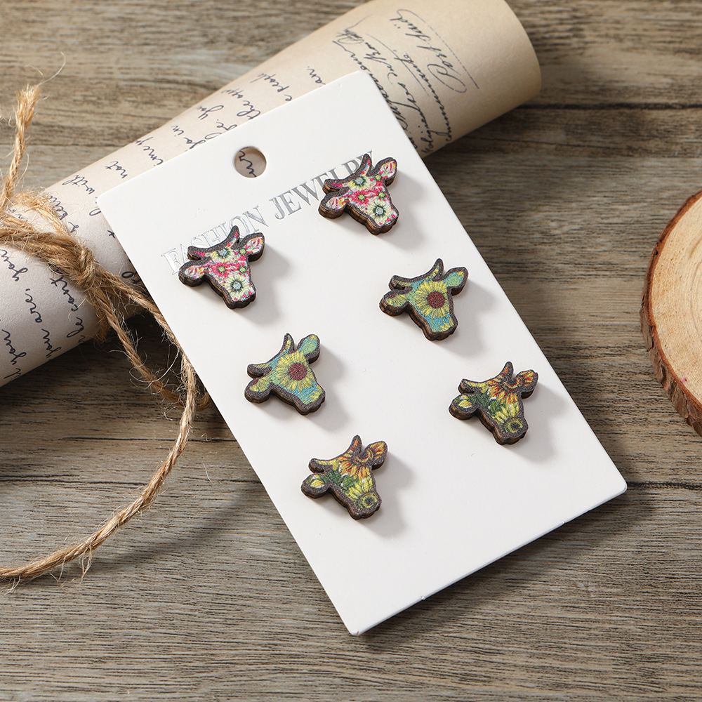costume jewelry york Elegant Eco-Friendly Cattle fashion $5 jewelry Flower Wood Ear Studs - Custom Fit Retro Style, Durable Wholesale 3 Pairs fashion jewelry necklaces
