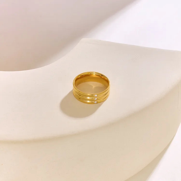 Affordable Chic Romantic 18K Gold Plated Stainless Steel Zircon Rings - Refined Elegance & Scratch-Resistant Style
