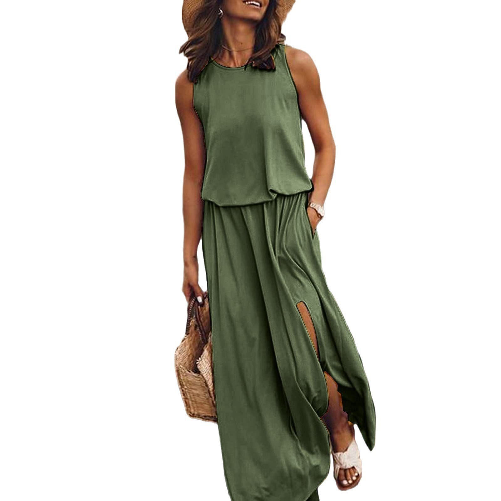 elegant women's clothing Upcycled Classic Women's Sleeveless nike women clothing Maxi Dress - Elegant Minimalist Solid Color for Daily & Holiday 40 year old women's clothing