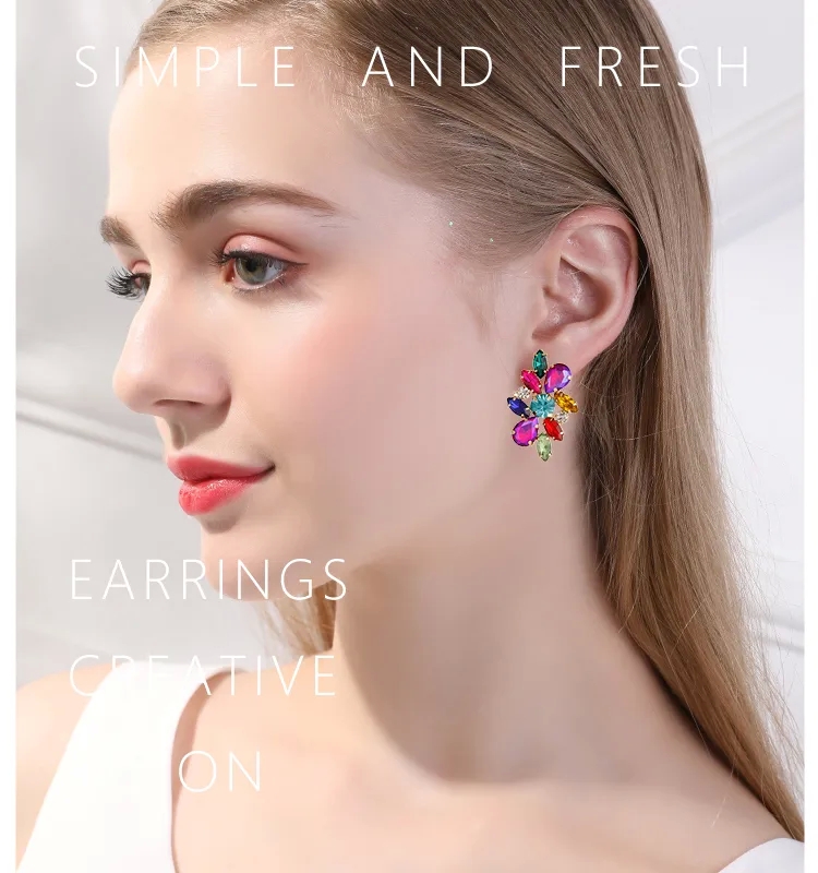 fashion jewelry silver Bespoke Grunge Luxe Geometric Rhinestone Ear Studs - fashion jewelry wholesale china Ethically Made Vintage-Style Zinc Alloy Earrings fashion zirconia jewelry