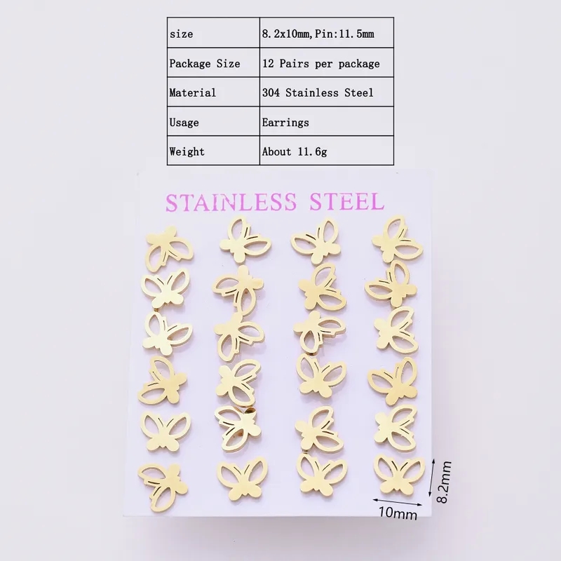 fine jewelry coa Limited Edition Modern Luxury Stainless fine jewelry workshop Steel Butterfly Ear Studs - Celebrity Style in Gold (12 Pairs) geraci fine jewelry