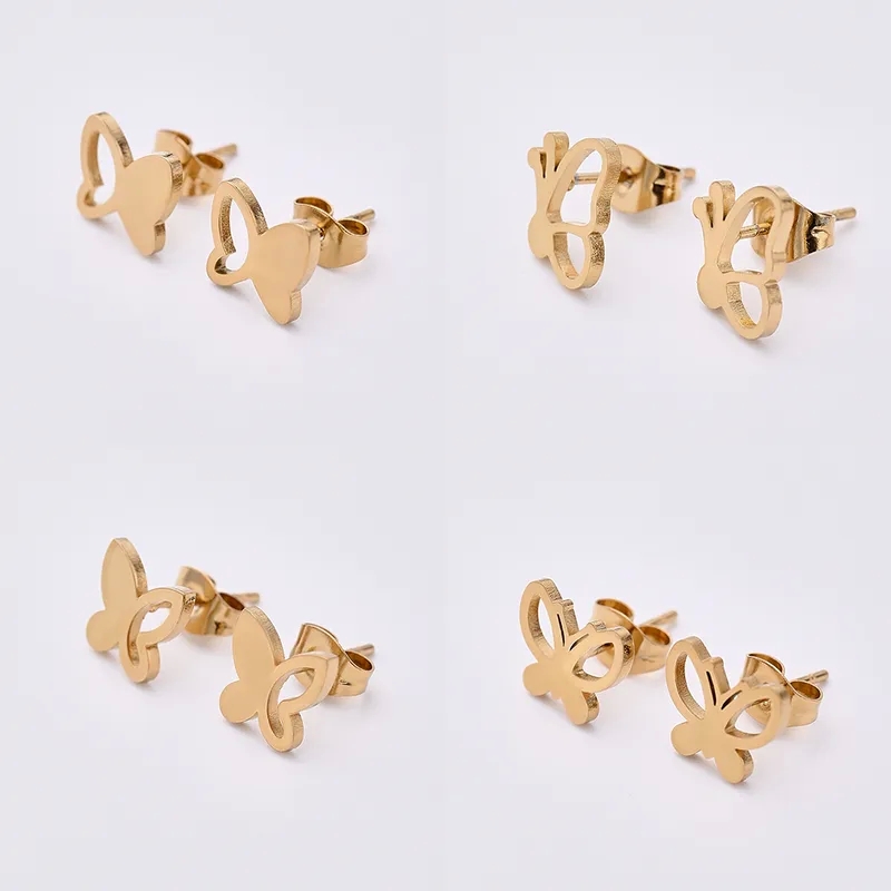 Limited Edition Modern Luxury Stainless Steel Butterfly Ear Studs - Celebrity Style in Gold (12 Pairs)