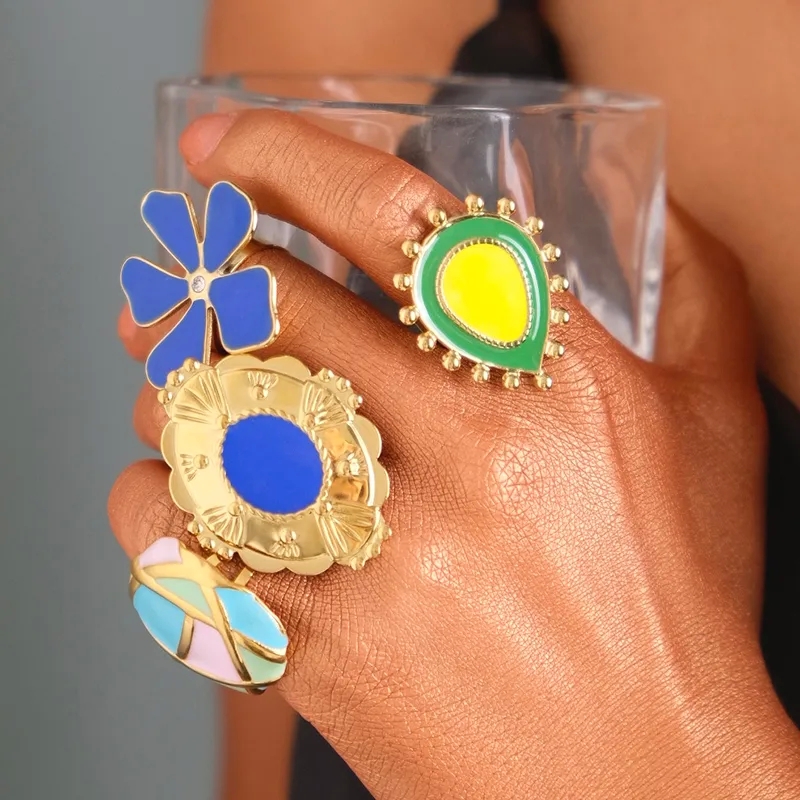 fine jewelry Multifunctional 14K Gold Plated Stainless Steel fine jewelry manufacturer Avocado Flower Zircon Ring - Party & Everyday Vintage Style Jewelry fine jewelry uae