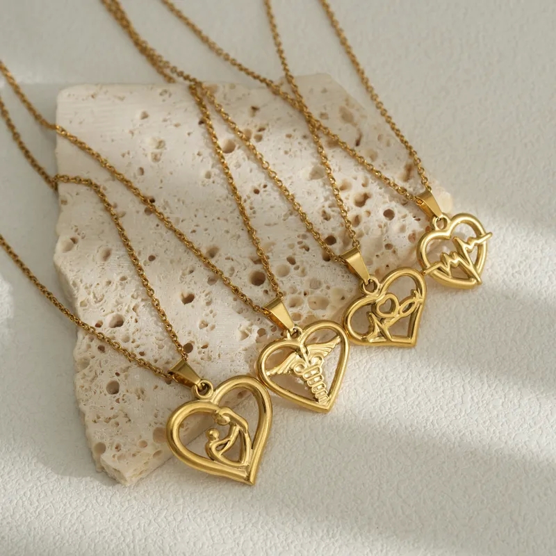 fine jewelry resale Vintage Charm 18K Gold Plated Heartbeat Wing Pendant fine jewelry women Necklace - Gift-Ready Stainless Steel Jewelry zein fine jewelry