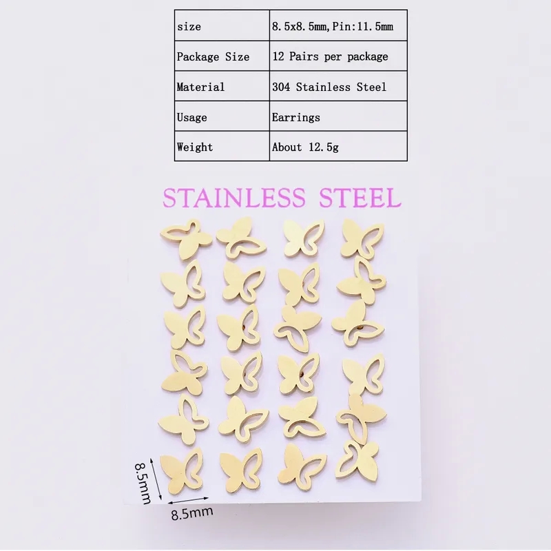quill fine jewelry Limited Edition Modern Luxury Stainless Steel Butterfly Ear Studs - Celebrity fine jewelry opal ring Style in Gold (12 Pairs) online fine jewelry