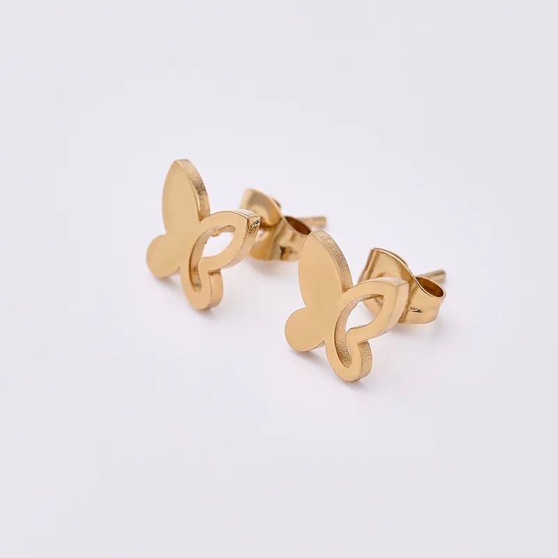intrigue fine jewelry Limited Edition Modern Luxury Stainless Steel Butterfly Ear Studs - Celebrity jacqueline's fine jewelry Style in Gold (12 Pairs) michellia fine jewelry