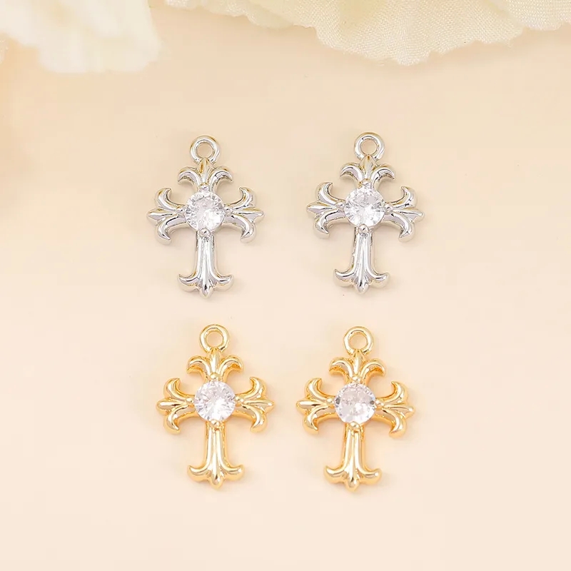 Artisanal Lightweight 18K Gold Plated Cross Pendant - Heritage-Inspired, Sleek Copper Zircon Design