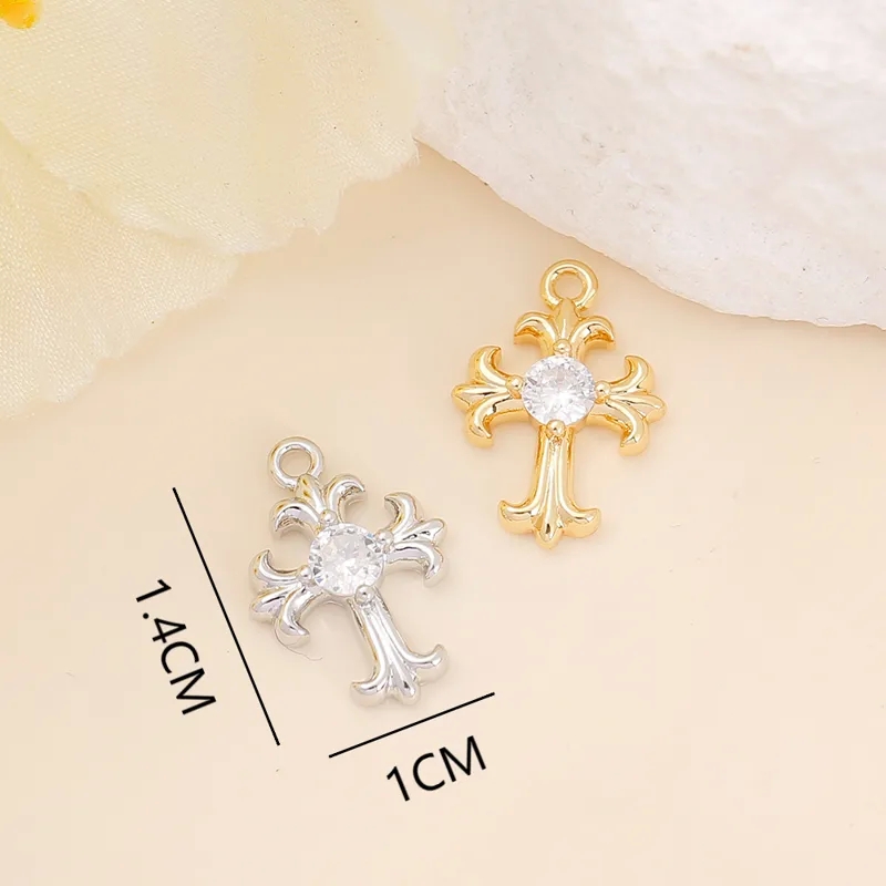 jewelry making diy Artisanal Lightweight 18K Gold vintage jewelry making supplies Plated Cross Pendant - Heritage-Inspired Sleek Copper Zircon Design using crimp beads jewelry making